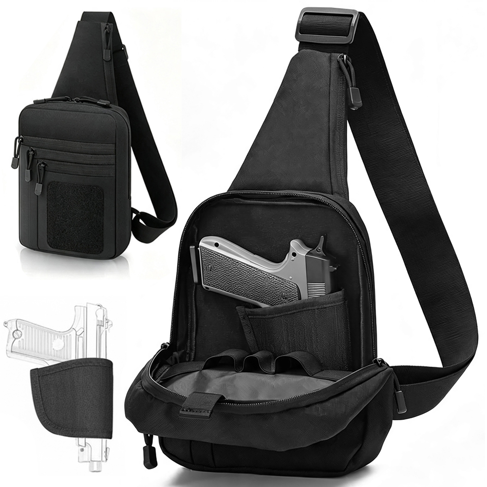 Edc Pistol Carry Bag - กระเป๋าเก็บปืนแบบซ่อนสำหรับพกพา กระเป๋าเก็บปืนพก กระเป๋าสะพายไหล่แบบยุทธวิธีพร้อมซองปืน กระเป๋าคาดลำตัวสำหรับใส่อุปกรณ์ EDC